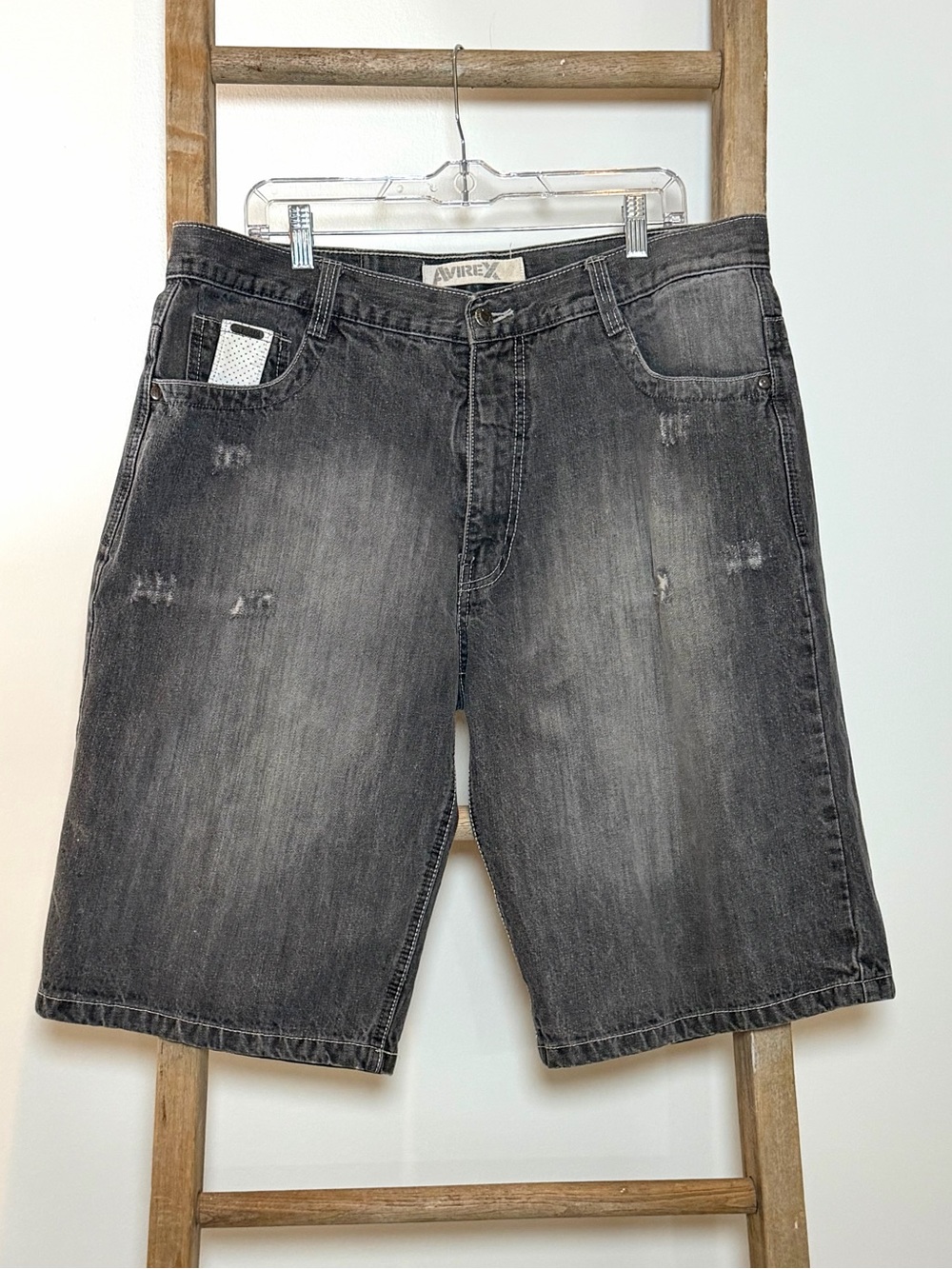 Vintage Avirex Men's Faded Distressed Black Denim Jean Shorts